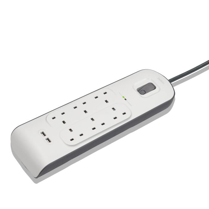 مشترك كهرباء بيلكن BSV604 بستة مخارج ومنفذي USB مع حماية من التيارات العابرة 2 م — قطعة